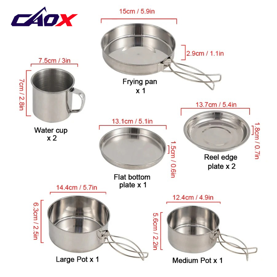 Набор походной посуды CAOX, 8  – обзор и цена Camping Cooking Set Large