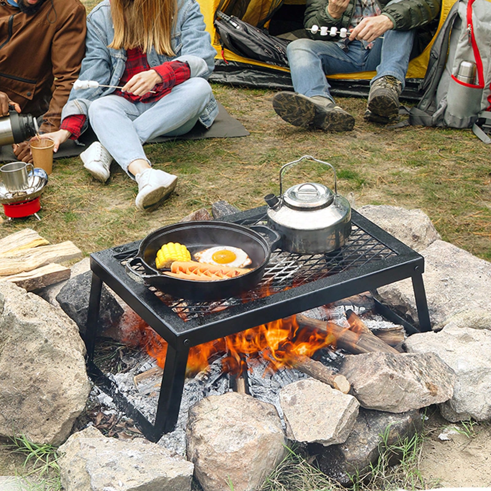 Складной/поворотный гриль для  – обзор и цена Camping Cooking Over Fire